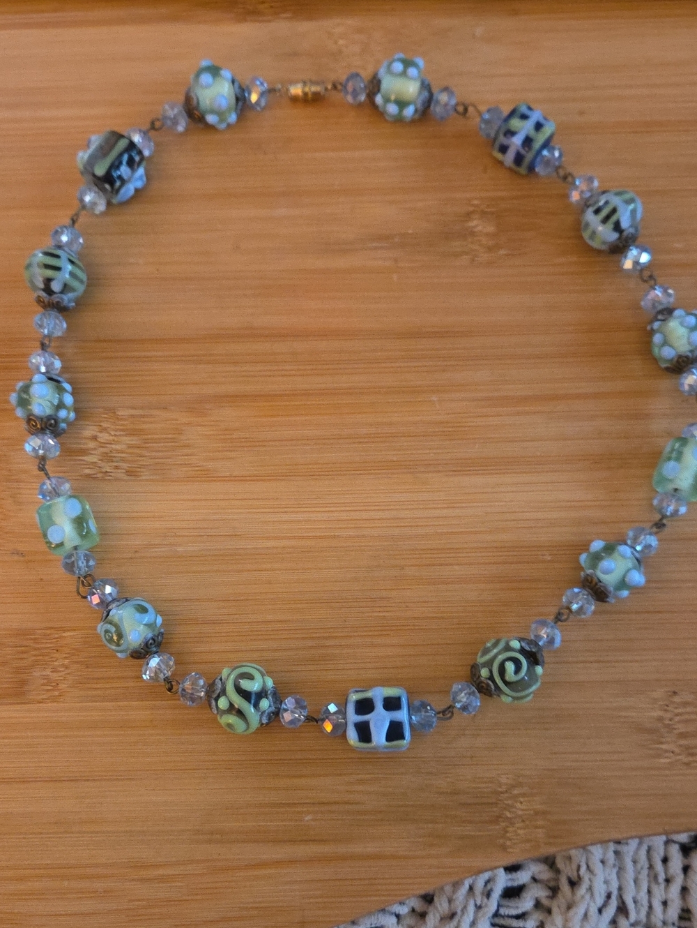Vintage Handcrafted Green Lampwork Bead Necklace